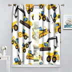 Kids Construction Equipment Window Curtains, Excavator Tractor Tow Truck Rod - Image 2