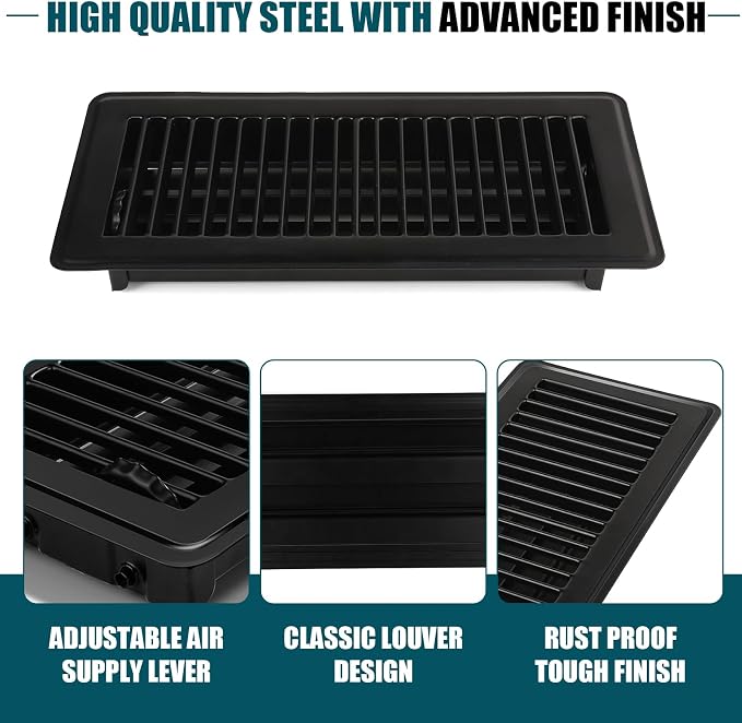 VOISEN Floor Register 4x10, 6 Pack Black Floor Vent Covers, Heavy Duty Steel - Image 6