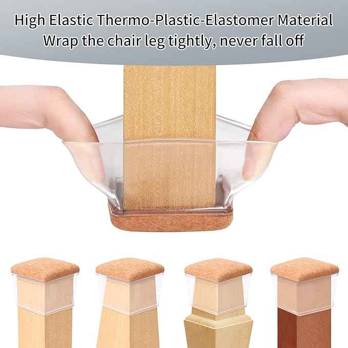 Ezprotekt 8 Pcs Extra Large Square Chair Leg Floor Protectors, Silicone Felt
