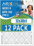 12x30x1 Air Filter MERV 8 Rating, 12 Pack of Furnace Filters Comparable to MPR by AIRXFILTERSWICKEDCLEANAIR