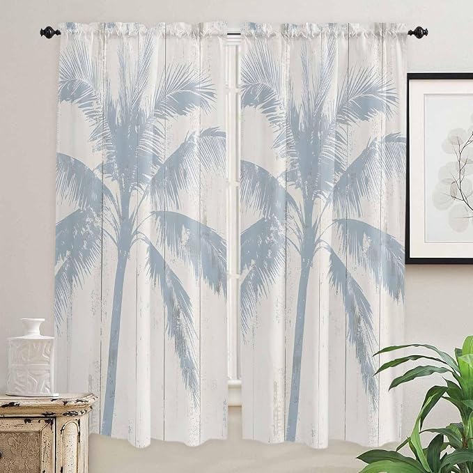 Summer Coconut Tree on Vintage Wood Grain Window Valance Curtains, Seaside - Image 7