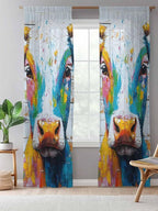 Sheer Curtains 84 Inches Long, Funny Colorful Cow Semi Sheer Curtains Light - Image 5