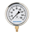 MEASUREMAN 4" Dial Size, Glycerin Filled Plumbing Pressure Gauge, Stainless by MEASUREMAN