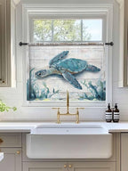 Sheer Curtains 45 Inch Length, Teal Green Sea Turtle Semi Sheer Curtains Light - Image 3