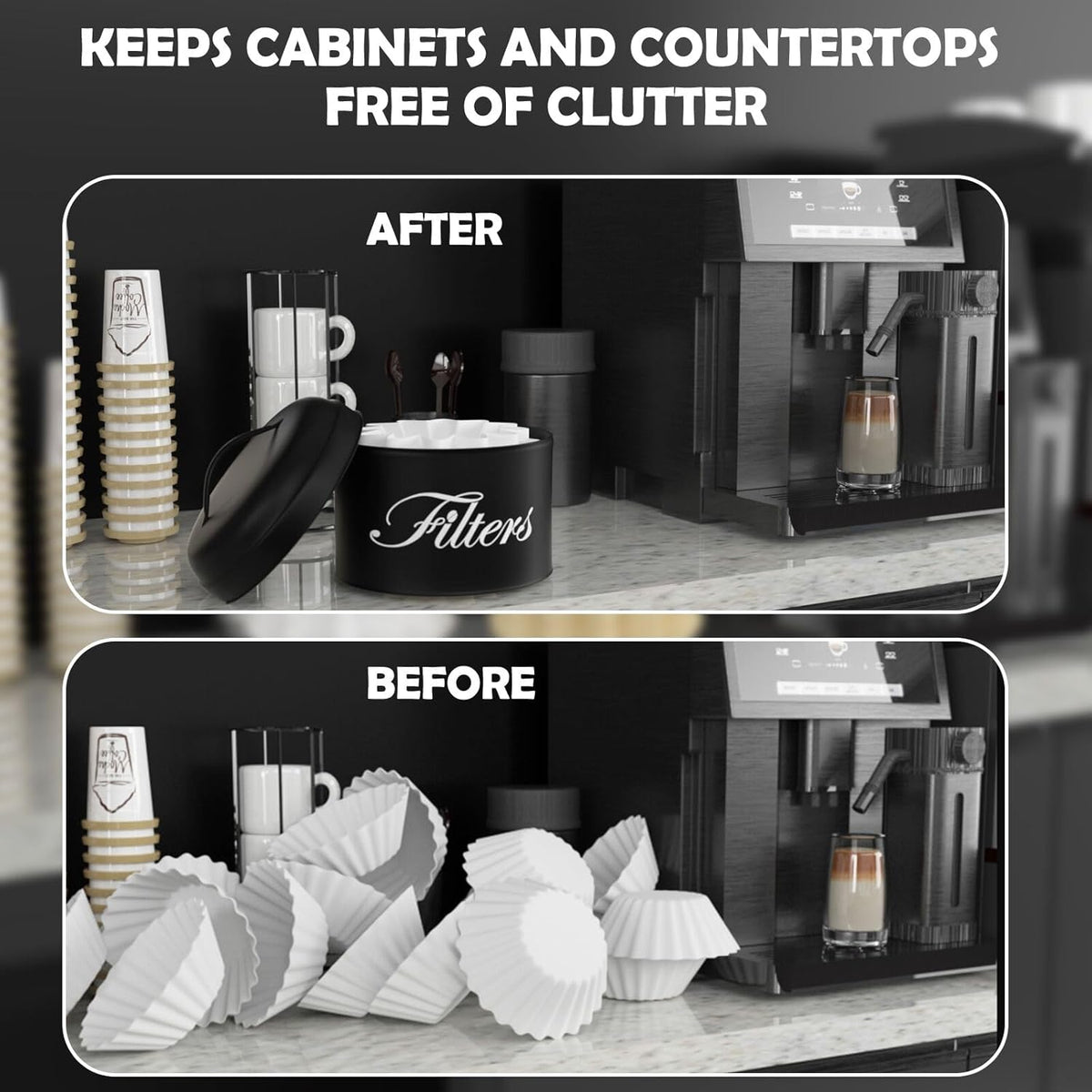 Black Basket Coffee Filter Holder With Lid - Round Container for
