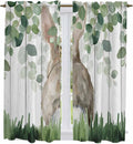 Easter Kitchen Curtains, Country Rabbit Botanical Leaves Wooden Grain Light by Unknown