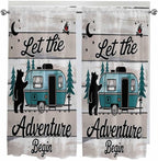 Farmhouse Bear Camper Van Tree Window Valance Curtains, Vintage Wood Grain - Image 9