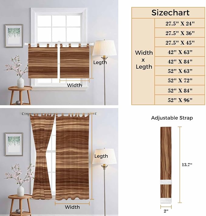 Brown Western Bedroom Curtains 63 Inch Length, Window Curtains Tab Top - Image 8
