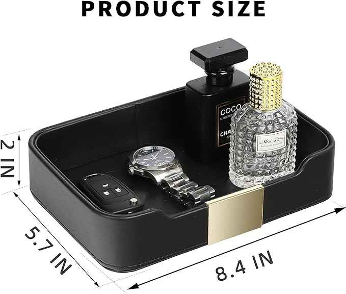 SANZIE Luxury Leather Tray Desktop Storage Catchall Organizer Decorative Tray