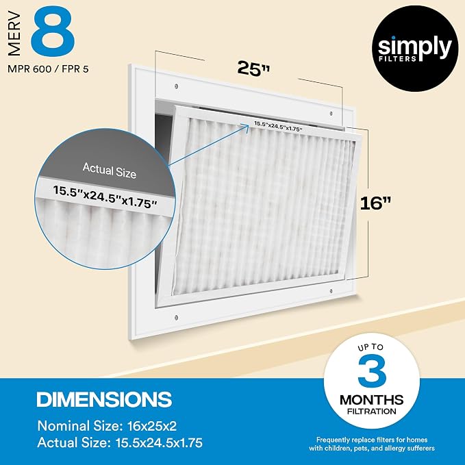 Simply 16x25x2 Air Filter, MERV 8, 12 Pack, Furnace Air Filter - Image 3