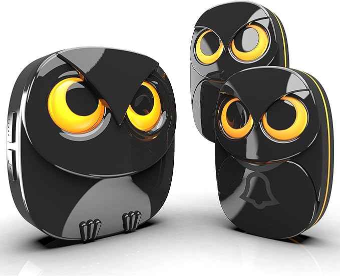 Wireless Doorbell, Cute Owl Doorbell Weatherproof IP55 Outdoor Remote Push
