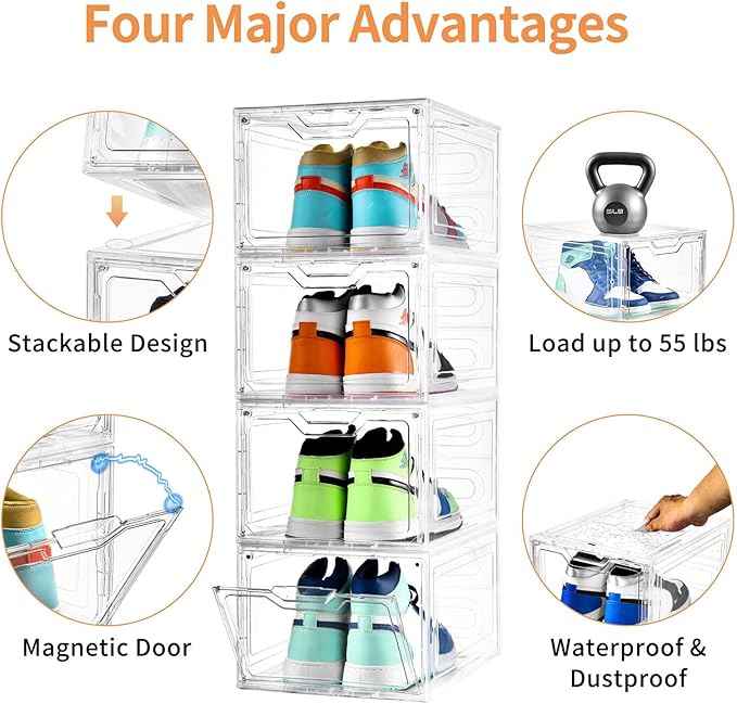 12 Pack Thicken & Sturdy Clear Shoe Storage Organizer