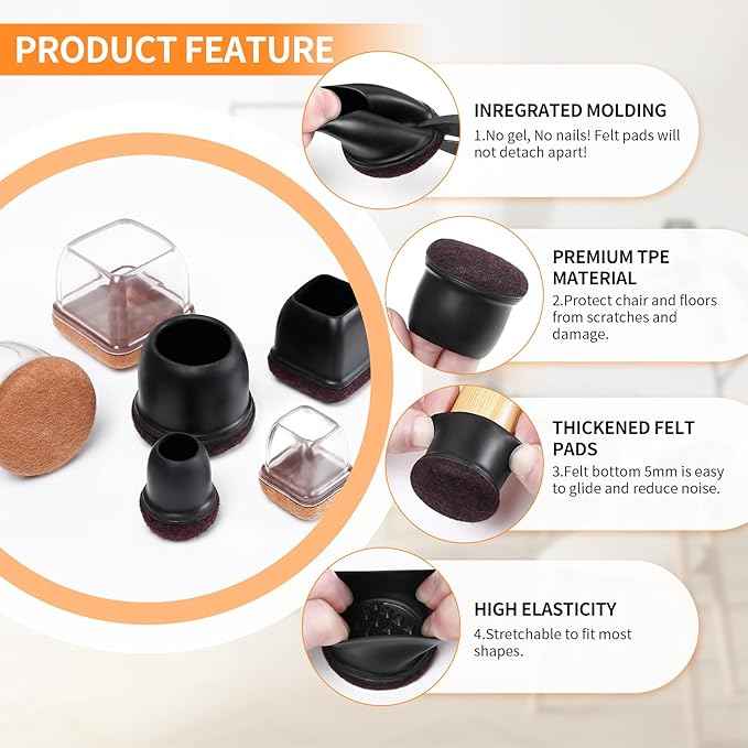 Ezprotekt 24 Pcs Round Silicone Chair Leg Floor Protectors