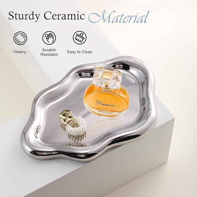 Ceramic Jewelry Tray Trinket Dish, Decorative Cloud Vanity Key Tray