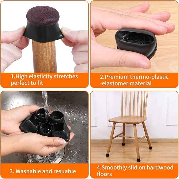 Ezprotekt 24 Pcs Round Silicone Chair Leg Floor Protectors
