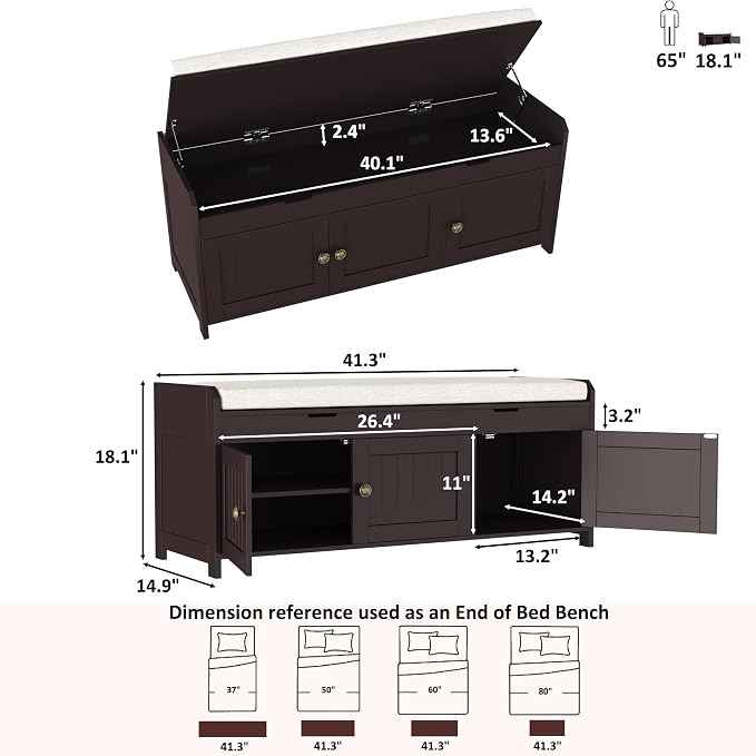 HOMEFORT 41.3" Shoe Bench with Lift Top Storage, Entryway Bench with Cushioned