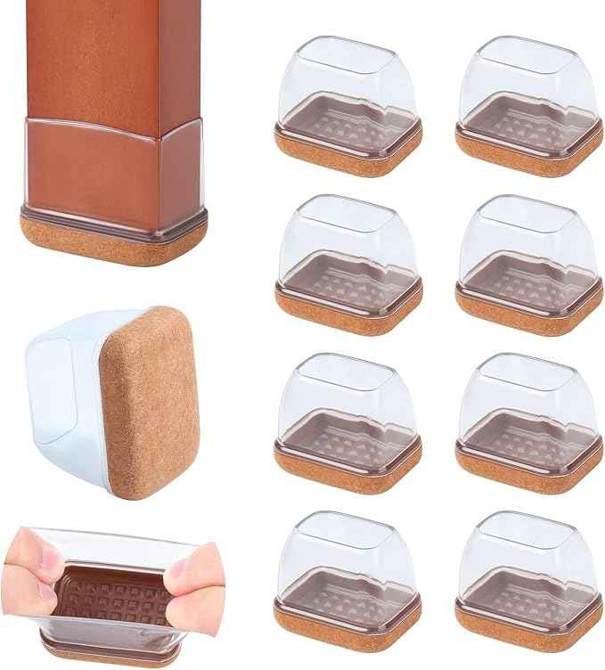 Ezprotekt 8 Pcs Rectangle Clear Silicone Chair Leg Floor Protectors, Rectangle