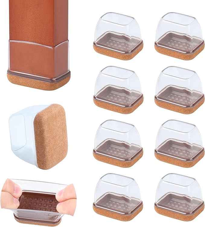 Ezprotekt 8 Pcs Rectangle Clear Silicone Chair Leg Floor Protectors, Rectangle
