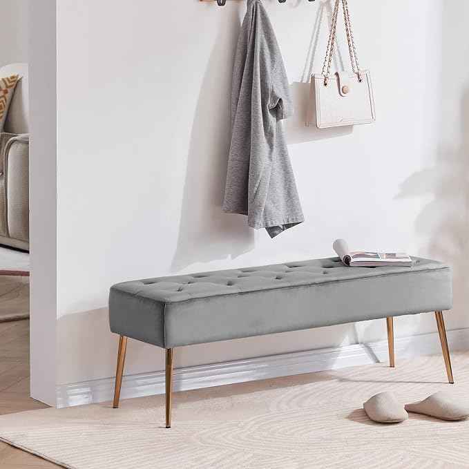 DUHOME Modern Velvet Ottoman Bench, Button-Tufted Upholstered Bedroom Benches
