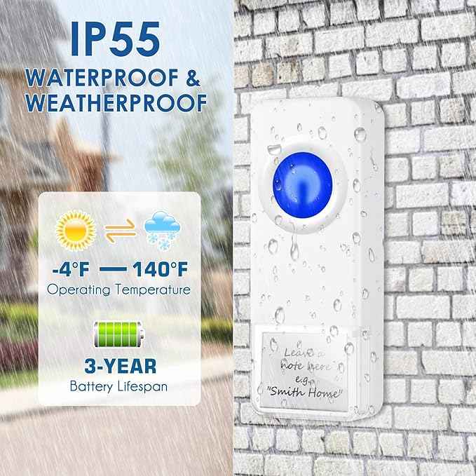 Wireless Door Bell, PHYSEN Waterproof Doorbell Chimes