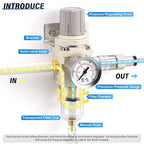 TAILONZ PNEUMATIC 1/4 Inch NPT Air Filter Pressure Regulator Combo Piggyback - Image 3