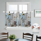 Blue Grey Wooden Kitchen Curtains 36 Inch Length, Small Window Curtains Tab Top - Image 4