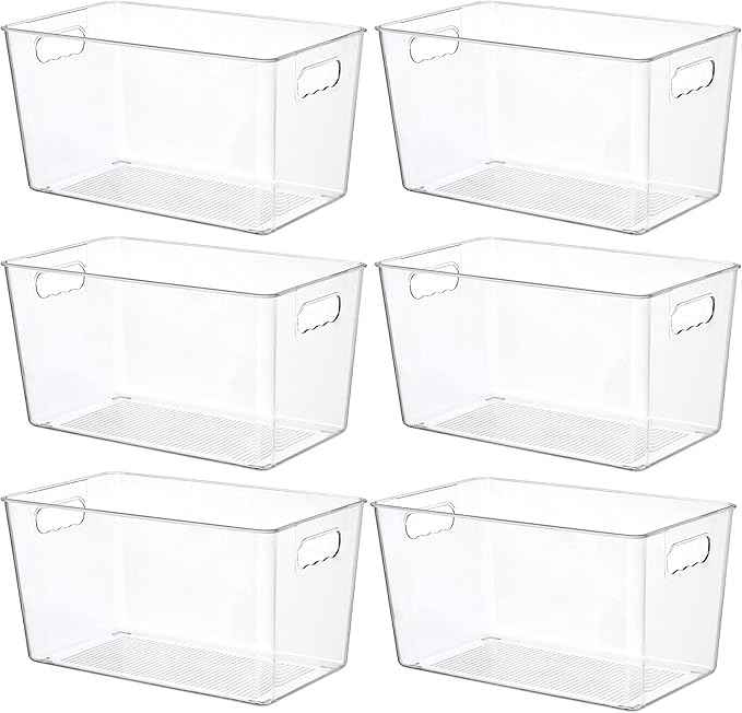 Vtopmart 6 PCS Clear Plastic Storage Bins, Pantry Organizer Containers