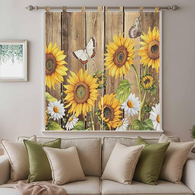 Farmhouse Sunflowers Bathroom Curtains 63 Inch Length, Window Curtains Tab Top - Image 9