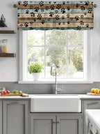 Dog Paws Valance Curtains for Kitchen, Teal Brown Wood Grain Privacy Rod Pocket - Image 4