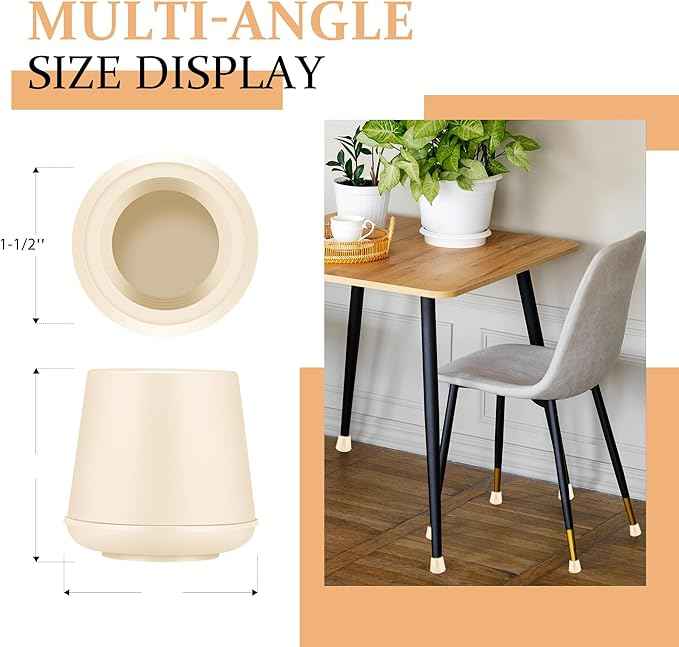1-1/2" Round Rubber Chair Leg Tips Caps, Chair Leg Floor Protectors, Non-Slip