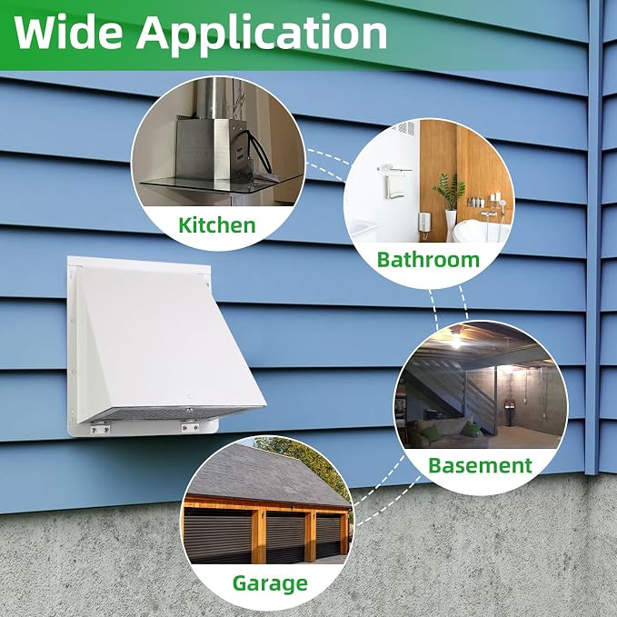 12 Inch Hooded Wall Vent with Screen and Damper, Outdoor Wall Exhaust Cover Cap - Image 7