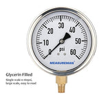 MEASUREMAN 4" Dial Size, Glycerin Filled Plumbing Pressure Gauge, Stainless - Image 5