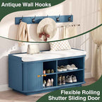 Hall Tree with Bench and Shoe Storage, Entryway Bench with Sliding Door Cabinet