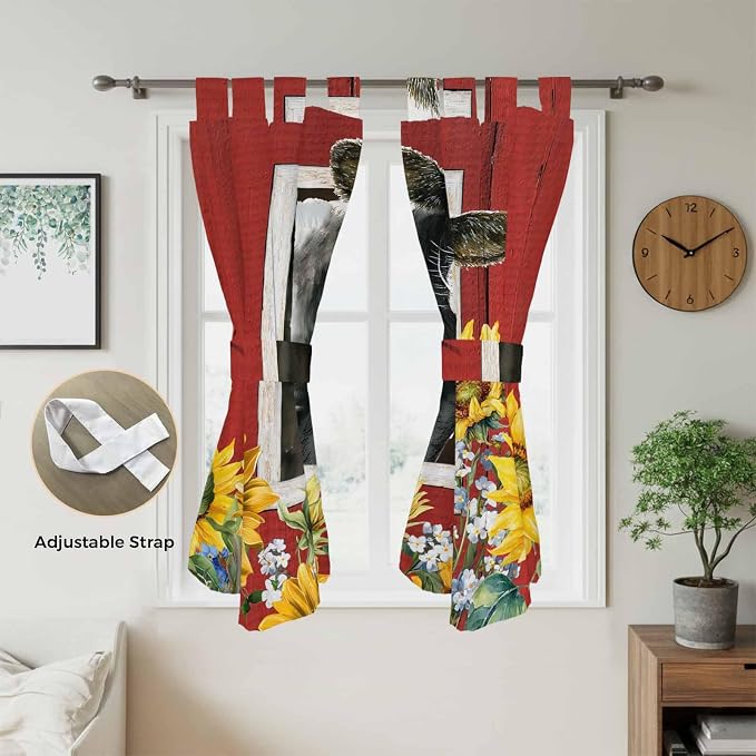 Cows Sunflowers Bedroom Curtains 72 Inch Length, Window Curtains Tab Top - Image 5
