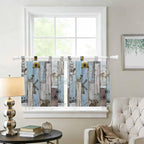 Blue Grey Wooden Kitchen Curtains 36 Inch Length, Small Window Curtains Tab Top - Image 2