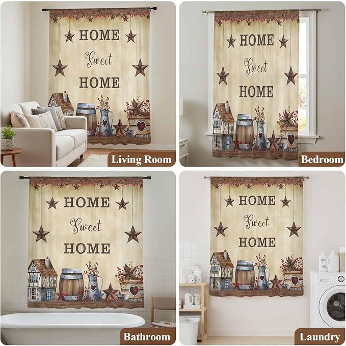 Farm Sheer Curtains 84 Inch Length American Country Barn Star Vintage Berry - Image 7