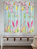 Happy Easter Bedroom Curtains 63 Inches length, Spring Bunny Eggs Flower Teal - Image 4