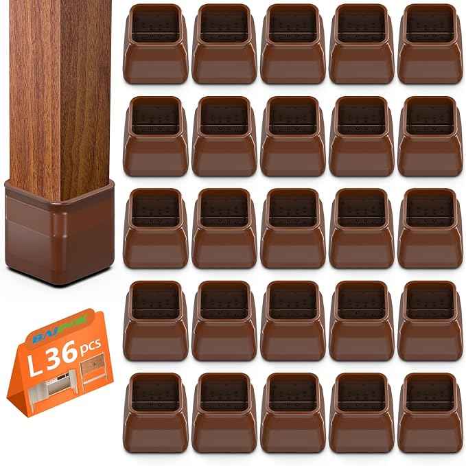 BAIPOK 36Pcs Chair Leg Floor Protectors, Square Silicone Chair Leg Protectors
