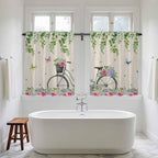 Farmhouse Spring Kitchen Curtains, Retro Bicycles Flowers Vines Butterfly Light - Image 5