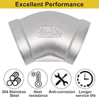 45 Degree Elbow 2PCS, 3/4" NPT Female x 3/4" NPT Female 304 Stainless Steel - Image 3