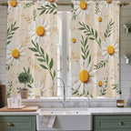 Spring Daisy Kitchen Curtains, Country Watercolor Flower Leaf Plant Light - Image 2
