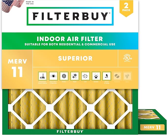Filterbuy 12x12x2 Air Filter MERV 11 Superior Pet & Allergy Defense, by Filterbuy