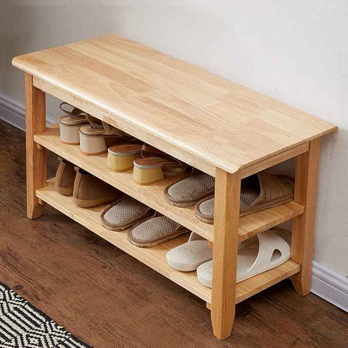 XKZG Storage Bench Wooden Shoe Rack Bench Simple Style Wood Entryway Bench
