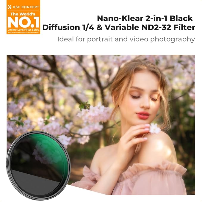 K&F CONCEPT 49mm Black Diffusion Mist 1/4 & Variable ND2-32 in-1 Filter - Image 2