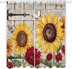 Red Yellow Sunflowers Living Room Curtains 96 Inch Length, Window Curtains Tab by Unknown