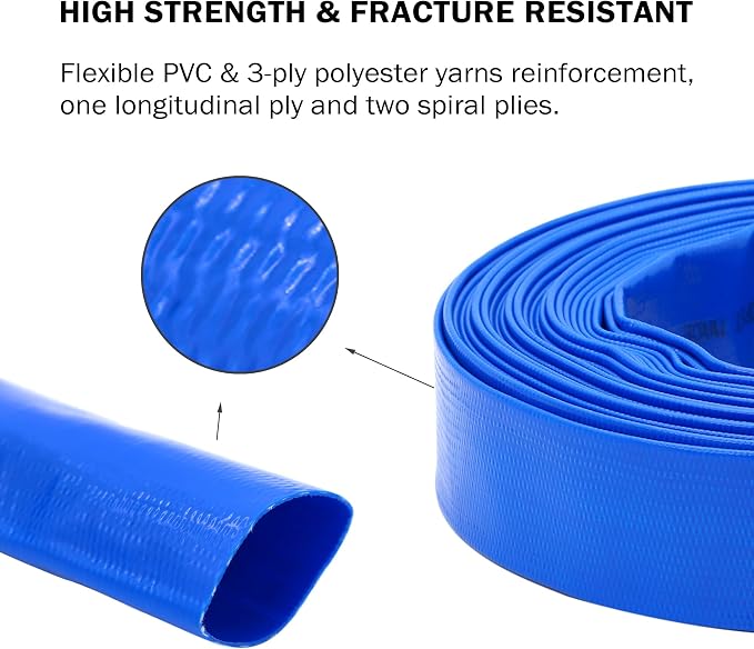 DAVCO 3" x 50 ft Pool Backwash Hose, Heavy Duty Reinforced Blue PVC Lay Flat - Image 3