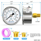 MEANLIN MEASURE 0~100Psi Dry Pressure Gauge Stainless Steel 1/4" NPT 2" FACE - Image 2