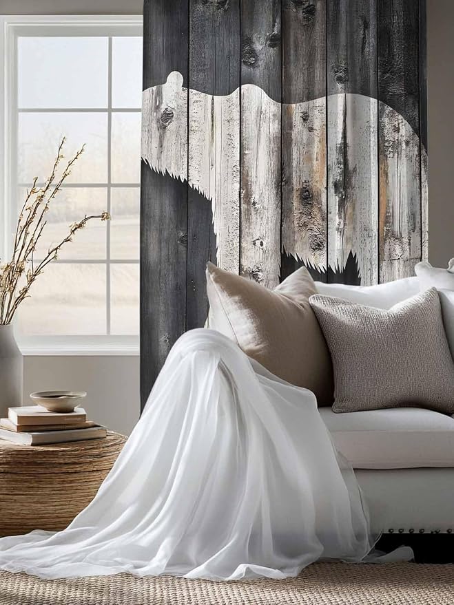 Sheer Curtains 63 Inch Length, Farmhouse Country Vintage Wood Grain Privacy - Image 4