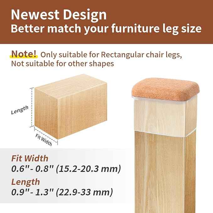 Ezprotekt 8 Pcs Rectangle Clear Felt Chair Leg Floor Protectors