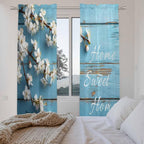 Farmhouse Wooden Grain Kitchen Curtains, Vintage Shabby Chic Flower Blue Light - Image 4